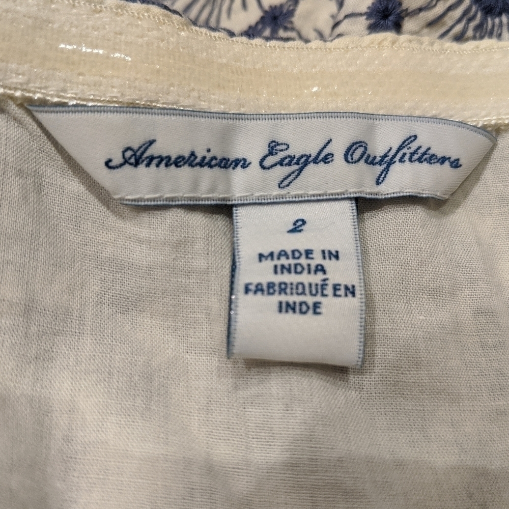 American Eagle Outfitters Blue Floral Eyelet Strapless Dress Size 2 - Picture 6 of 7